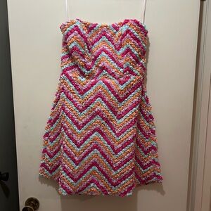 Selfie Leslie Strapless Chevron Dress - Pink, Orange, Blue